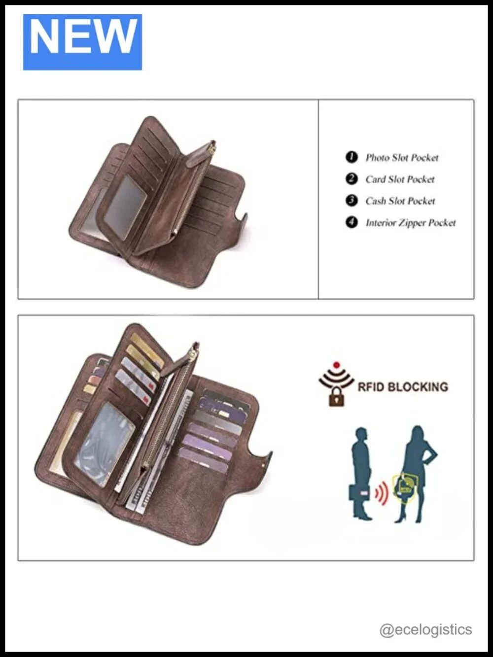Leather RFID Blocking Tri-Fold Wallet with ID Window